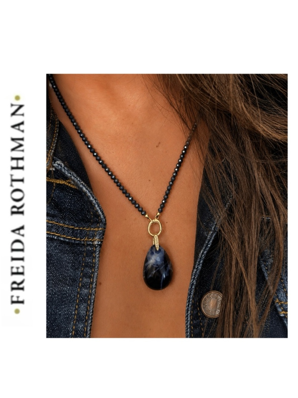 Freida Rothman Vault Blue & White Sodalite Teardrop Pendant & Beaded Necklace